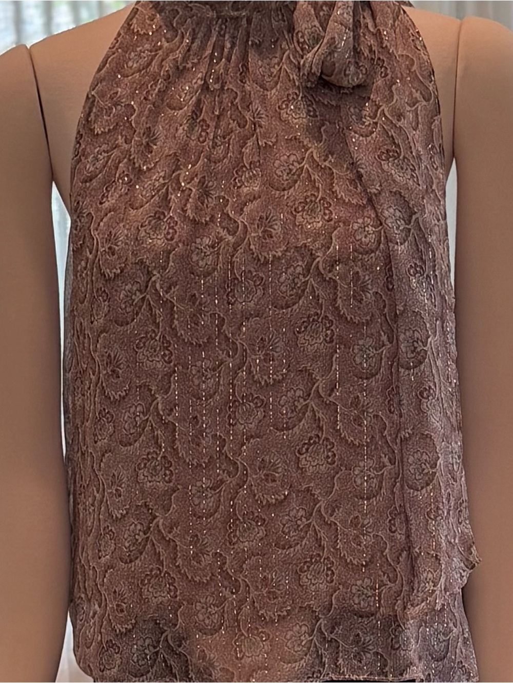 INTERMIX Mauve Lace Halter Camisole with Subtle Sparkle